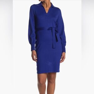 Calvin Klein belted split neck sweater dress